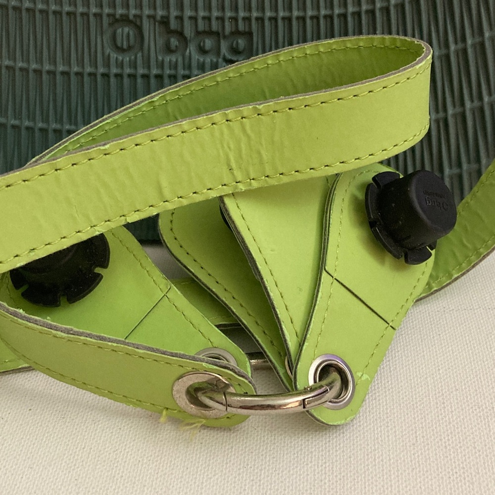 O bag Italian Green Gray Bag plastic on the bottom fabric bag inside 11x7 boho - Picture 4 of 7